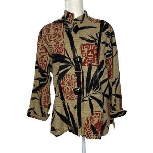 Painted Pony Jacket Bamboo Asian Print Made USA mandarin collar large buttons